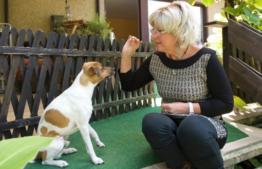 Foto von Marion Elsner, aus Berlin-Pankow, zusammen mit ihrem Hund. Sie erkrankte mit 50 Jahren an Brustkrebs und hat ein Buch über Ihre Krankheit geschrieben.