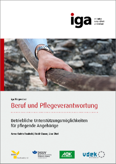 Cover iga-Wegweiser Beruf und Pflegeverantwortung: Männliche Hand hält Geländer