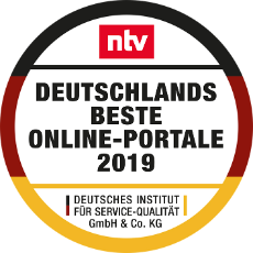 Siegel "Deutschlands beste Online-Portale 2019" von ntv/Deutsches Institut für Service-Qualität 